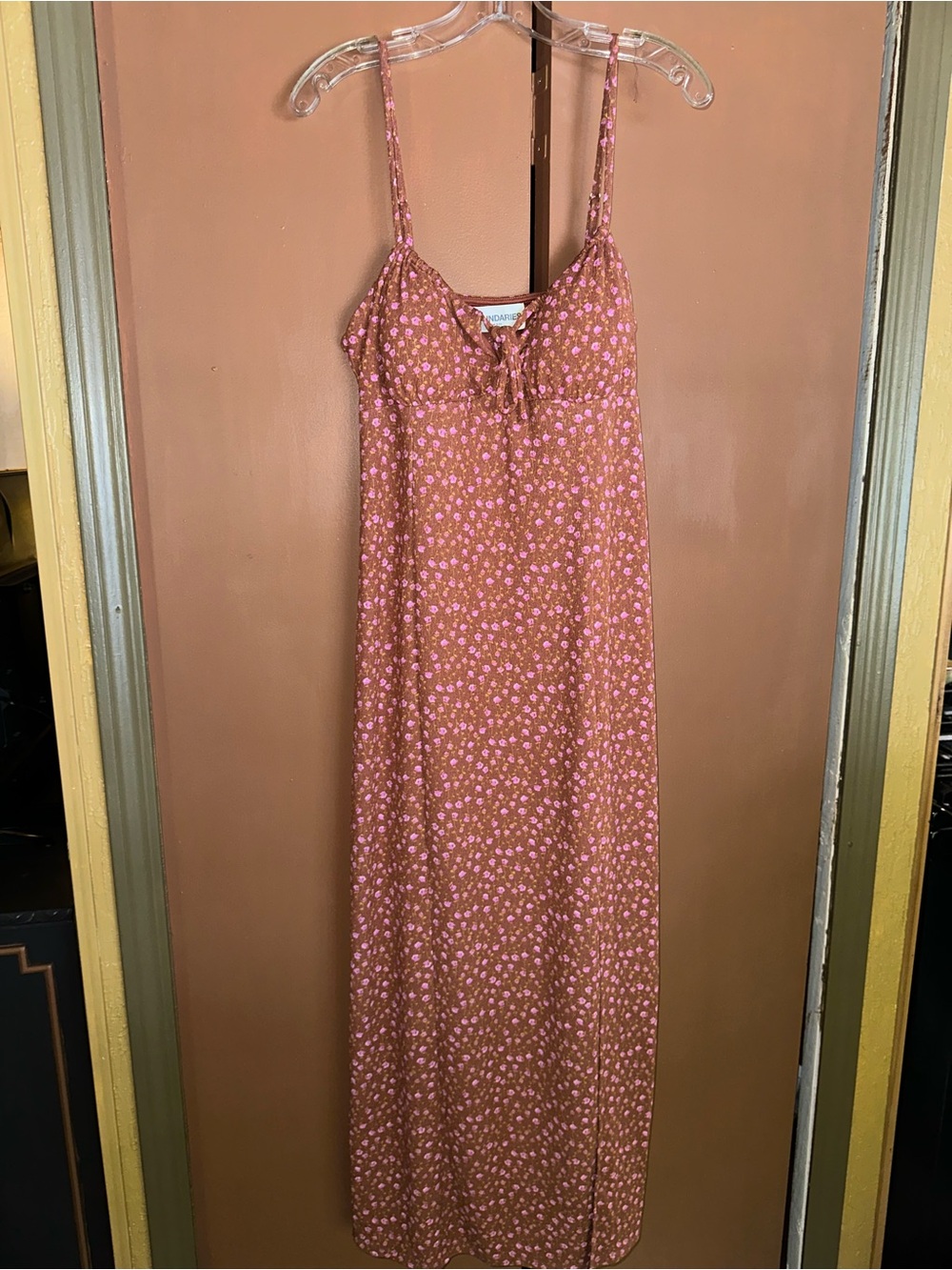 No Boundaries Rust Pink Floral Spaghetti-Strap Maxi Dress